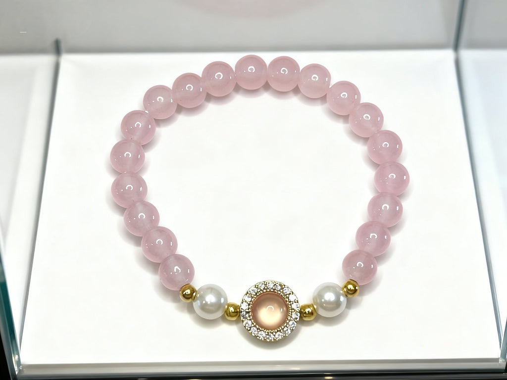 Pink Rose Quartz Pearl Bracelet – Peach Blossom Jewelry