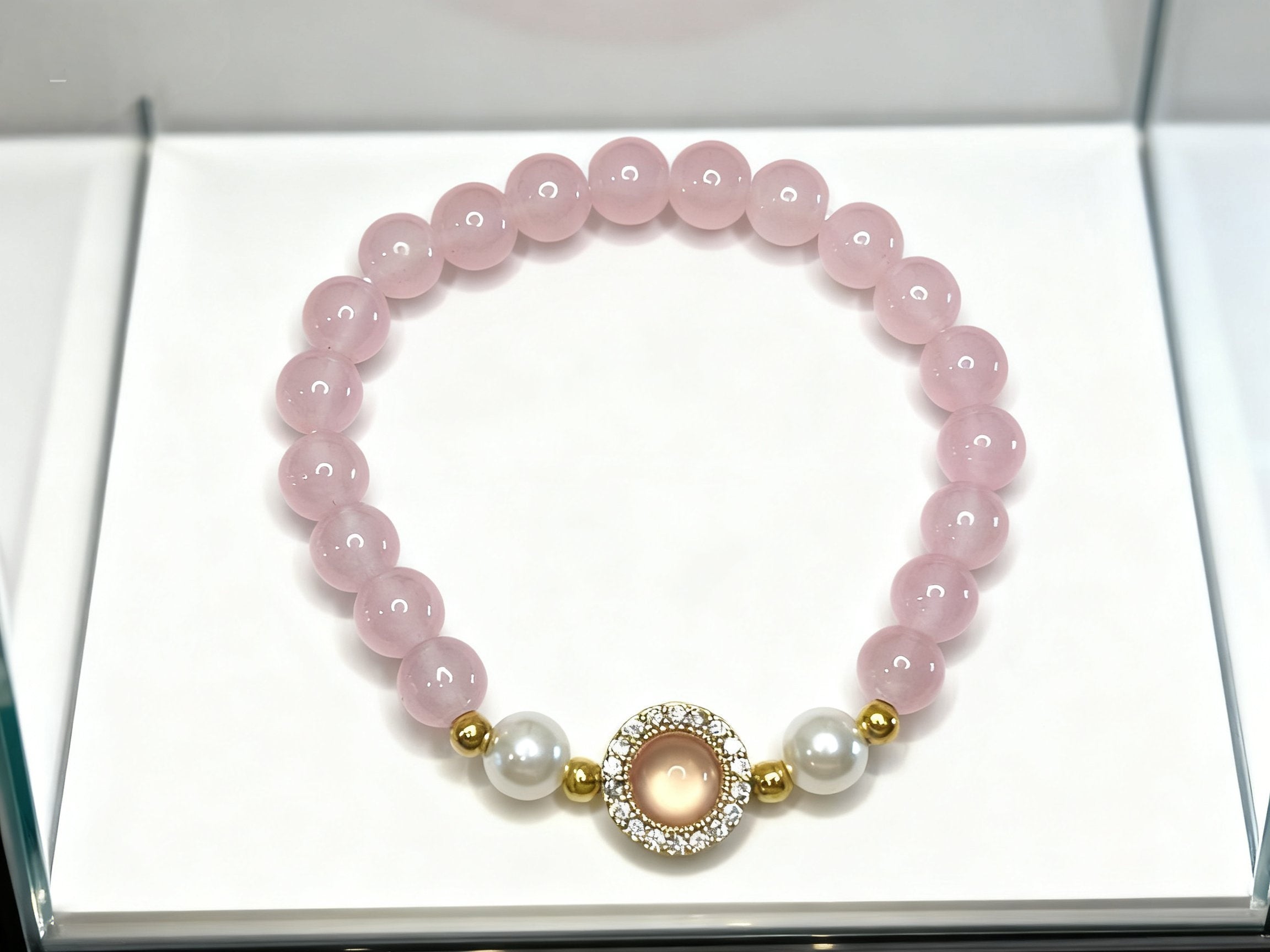 Pink Rose Quartz Pearl Bracelet – Peach Blossom Jewelry