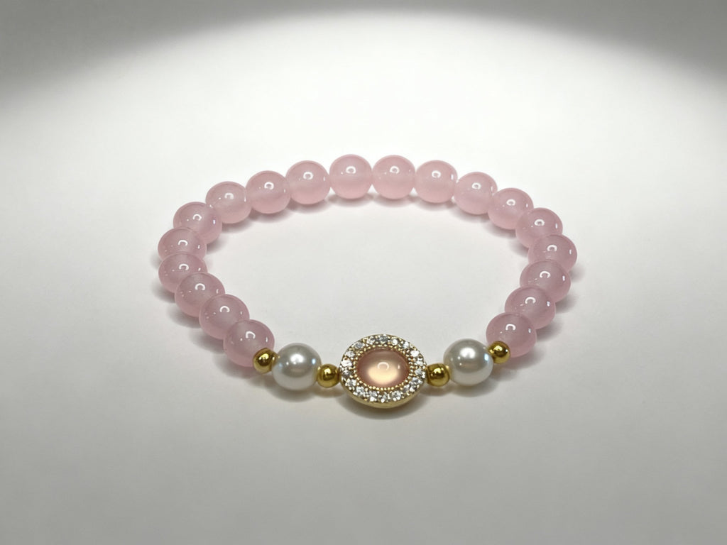 Pink Rose Quartz Pearl Bracelet – Peach Blossom Jewelry