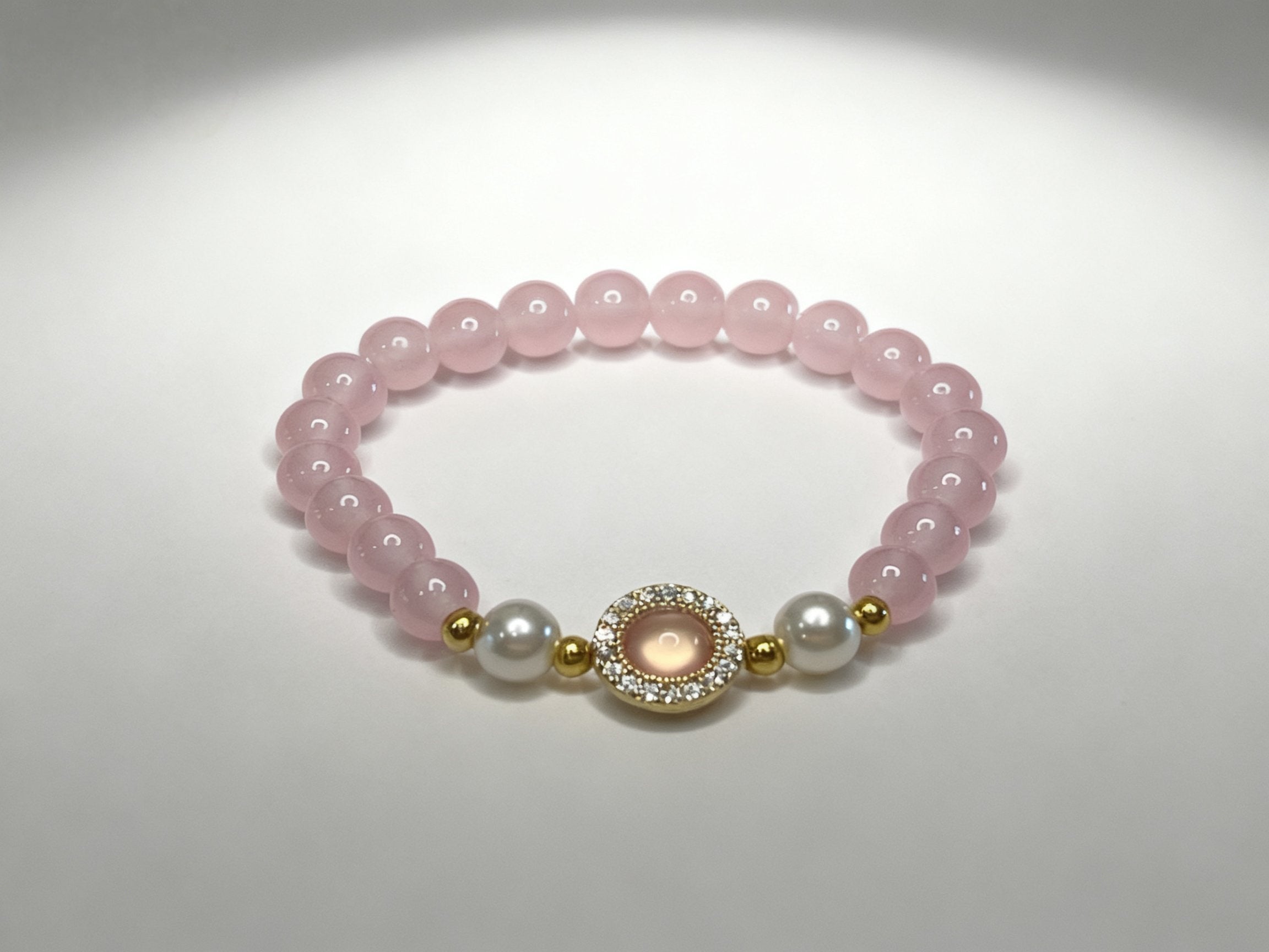 Pink Rose Quartz Pearl Bracelet – Peach Blossom Jewelry