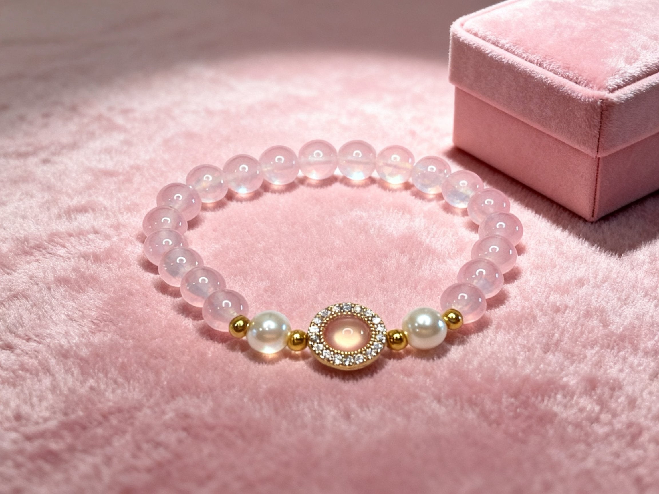 Pink Rose Quartz Pearl Bracelet – Peach Blossom Jewelry