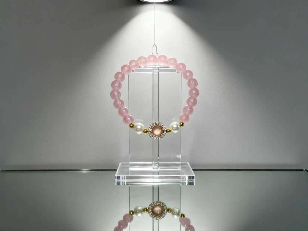 Pink Rose Quartz Pearl Bracelet – Peach Blossom Jewelry
