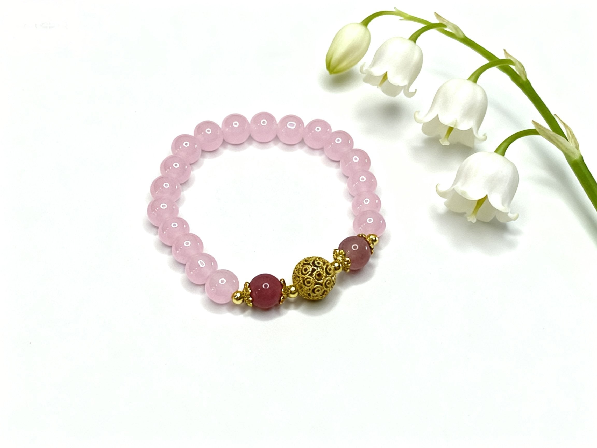 Pink Rose Quartz Bracelet – Hydrangea Beaded Crystal Jewelry