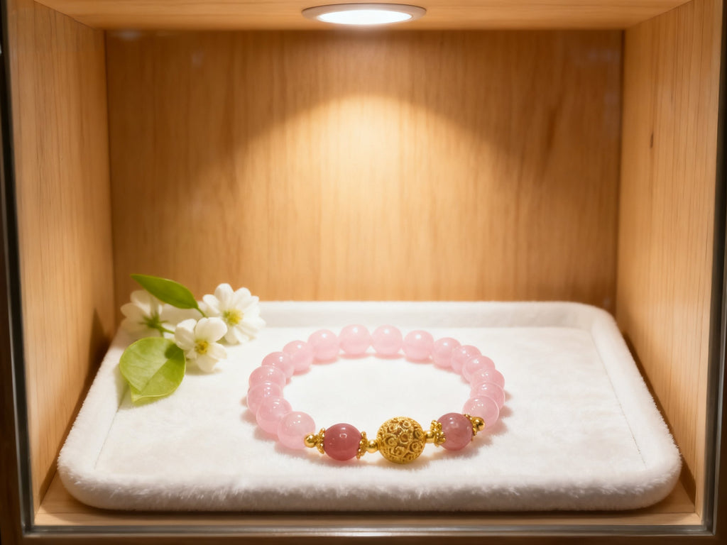 Pink Rose Quartz Bracelet – Hydrangea Beaded Crystal Jewelry