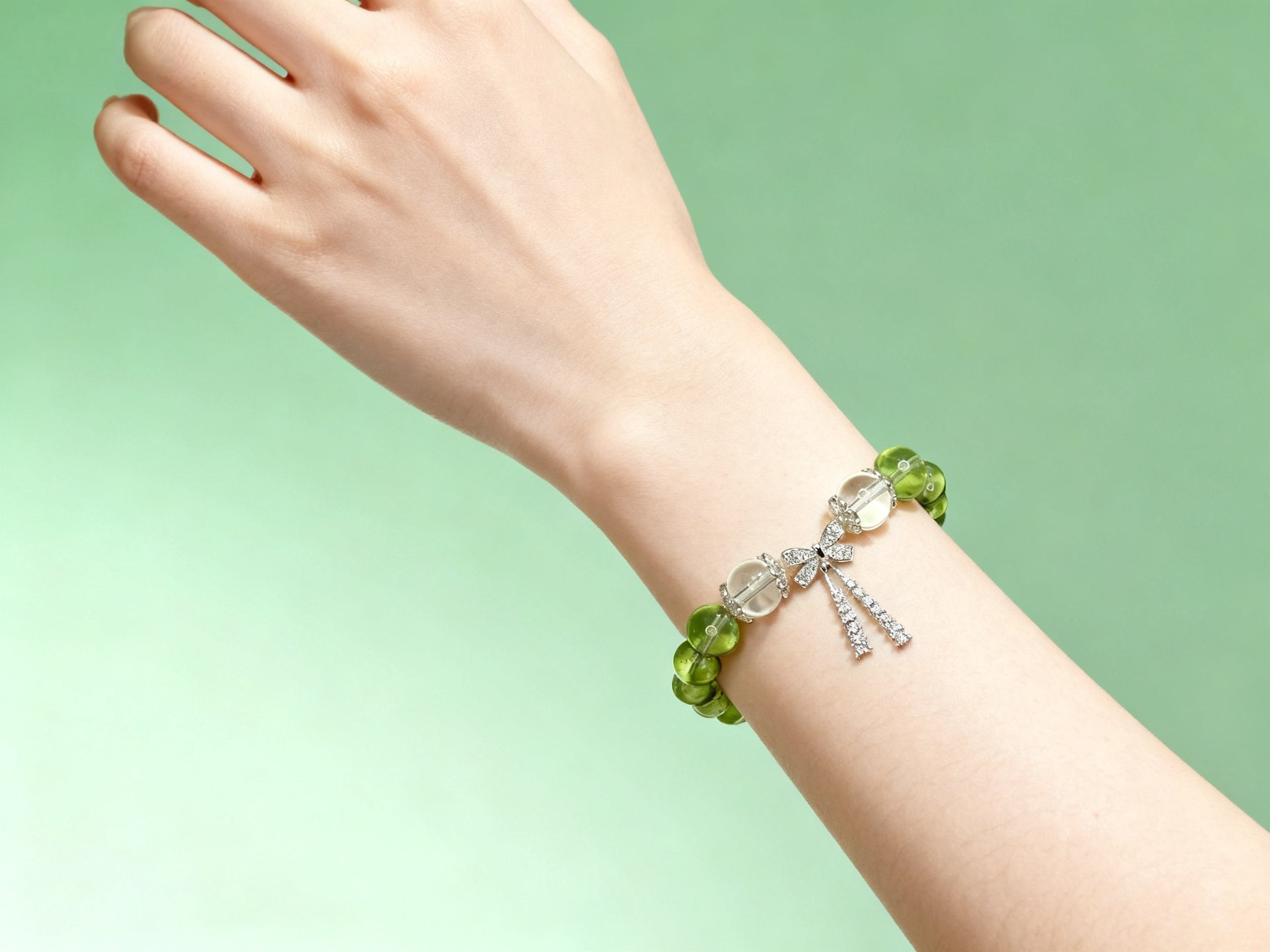 Green Quartz Bracelet – Butterfly Knot Crystal Jewelry