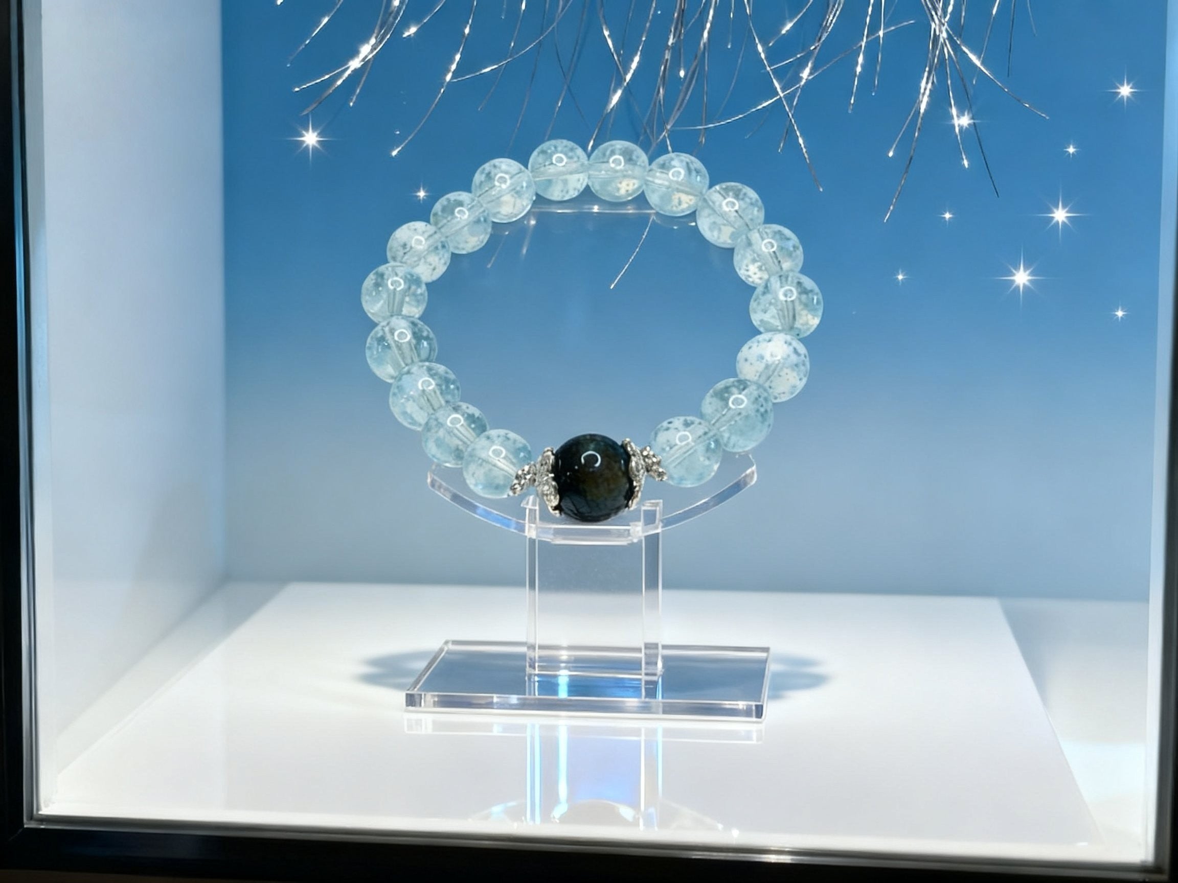 Blue Aquamarine Style Bracelet – Smooth Sailing Crystal Beads 10mm