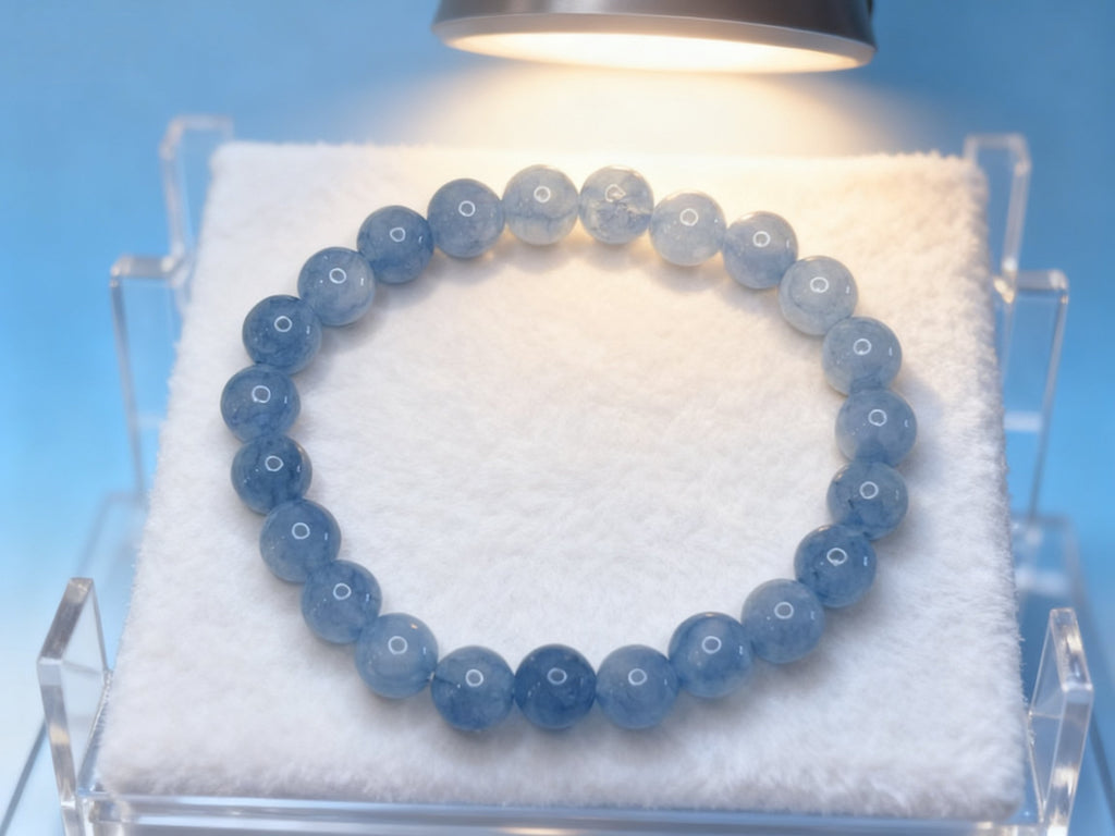 Blue Aquamarine Bracelet – Natural Milky Salt Gemstone 8mm