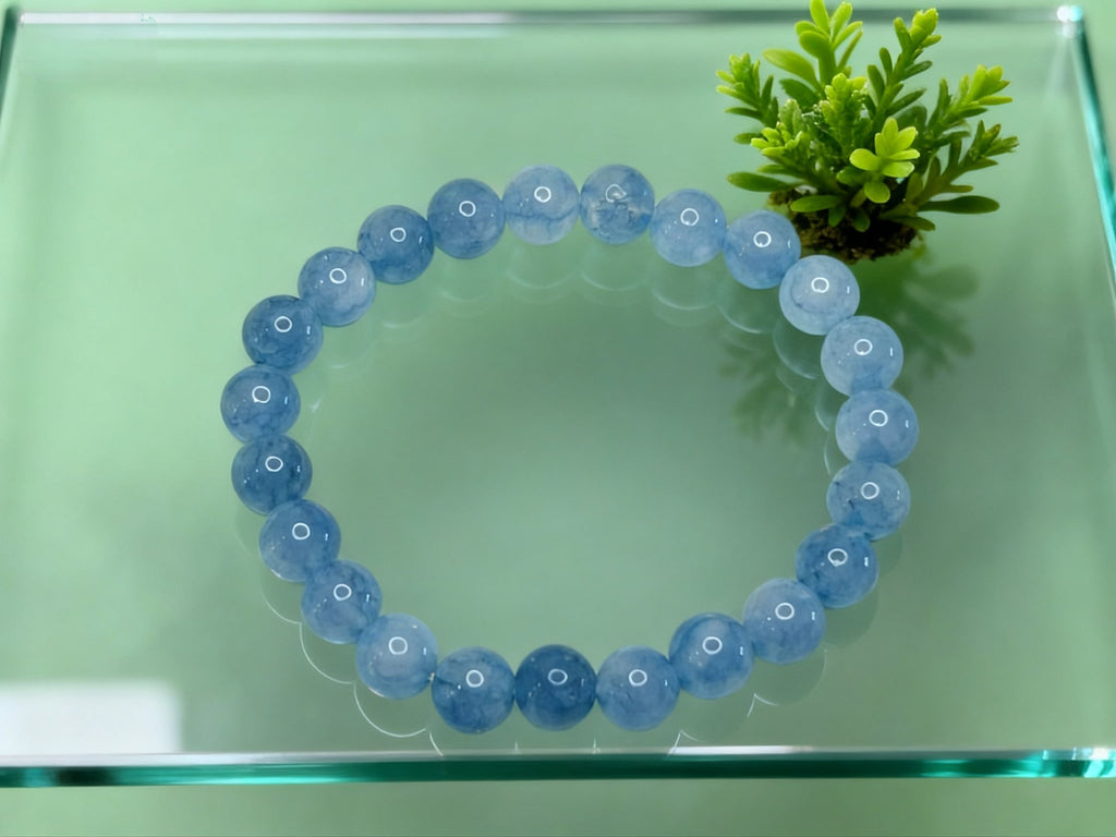 Blue Aquamarine Bracelet – Natural Milky Salt Gemstone 8mm