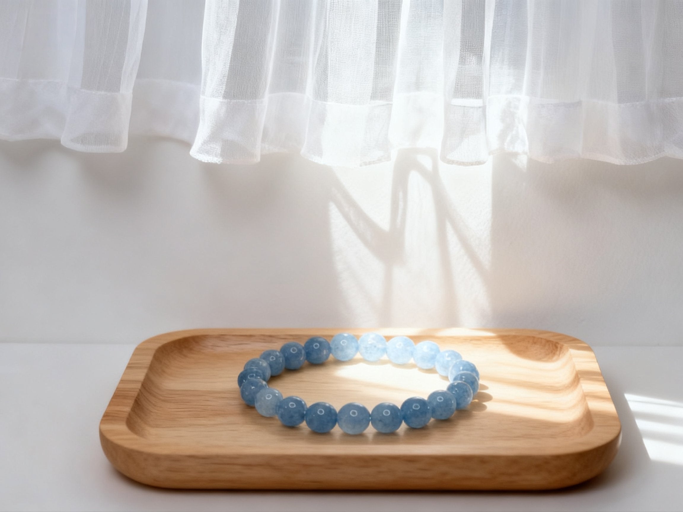 Blue Aquamarine Bracelet – Natural Milky Salt Gemstone 8mm