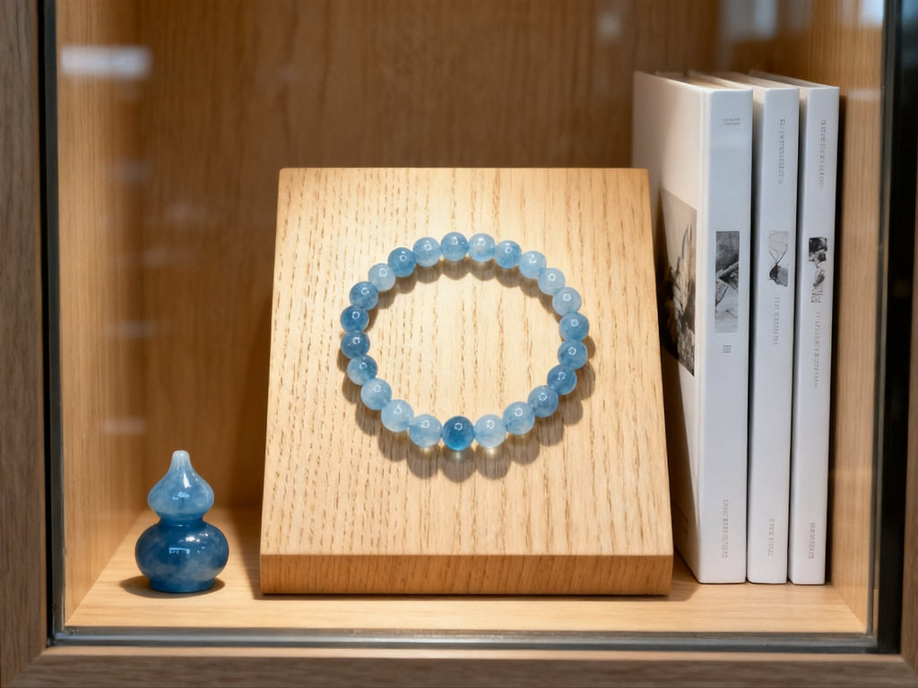 Blue Aquamarine Bracelet – Natural Milky Salt Gemstone 8mm