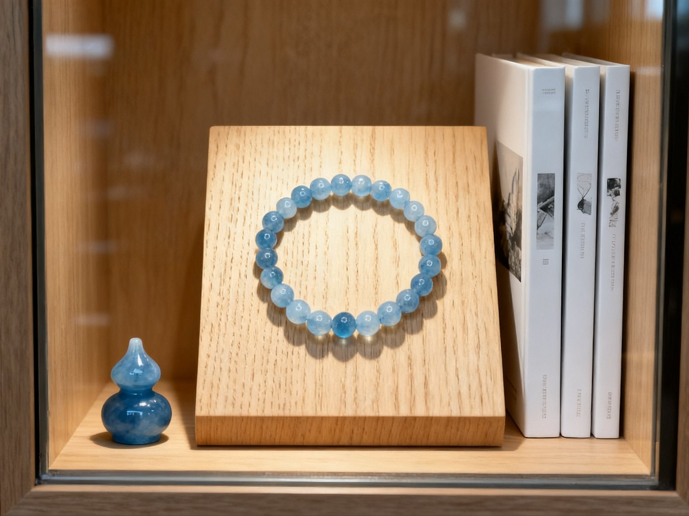 Blue Aquamarine Bracelet – Natural Milky Salt Gemstone 8mm