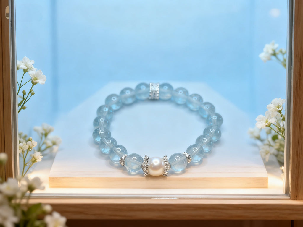 Blue Ocean Heart Bracelet – Aquamarine Inspired Beaded Jewelry