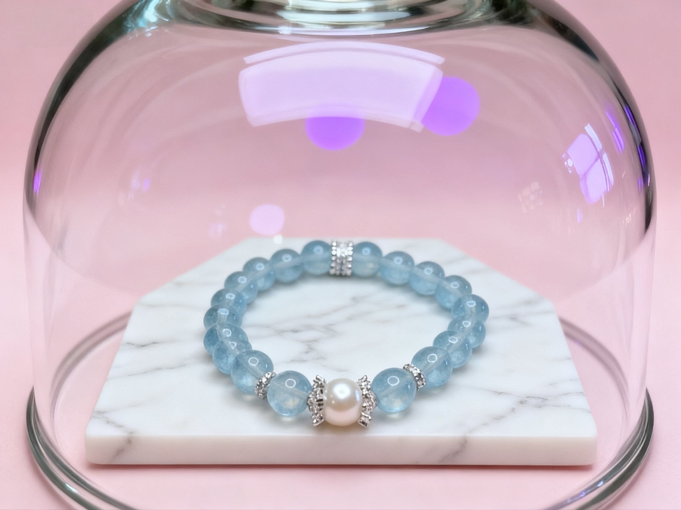 Blue Ocean Heart Bracelet – Aquamarine Inspired Beaded Jewelry