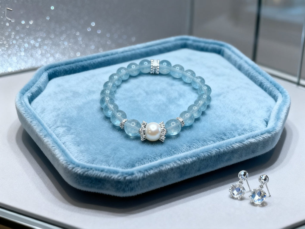 Blue Ocean Heart Bracelet – Aquamarine Inspired Beaded Jewelry