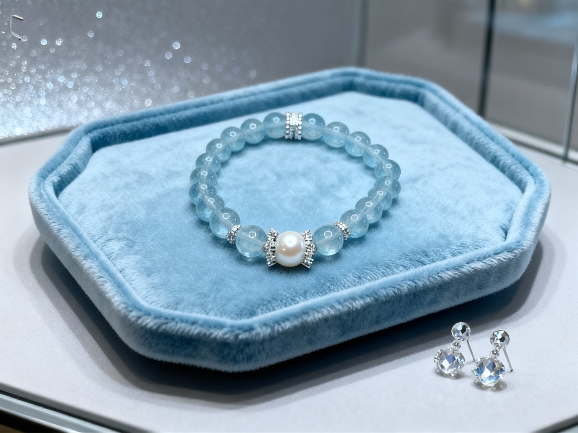 Blue Ocean Heart Bracelet – Aquamarine Inspired Beaded Jewelry