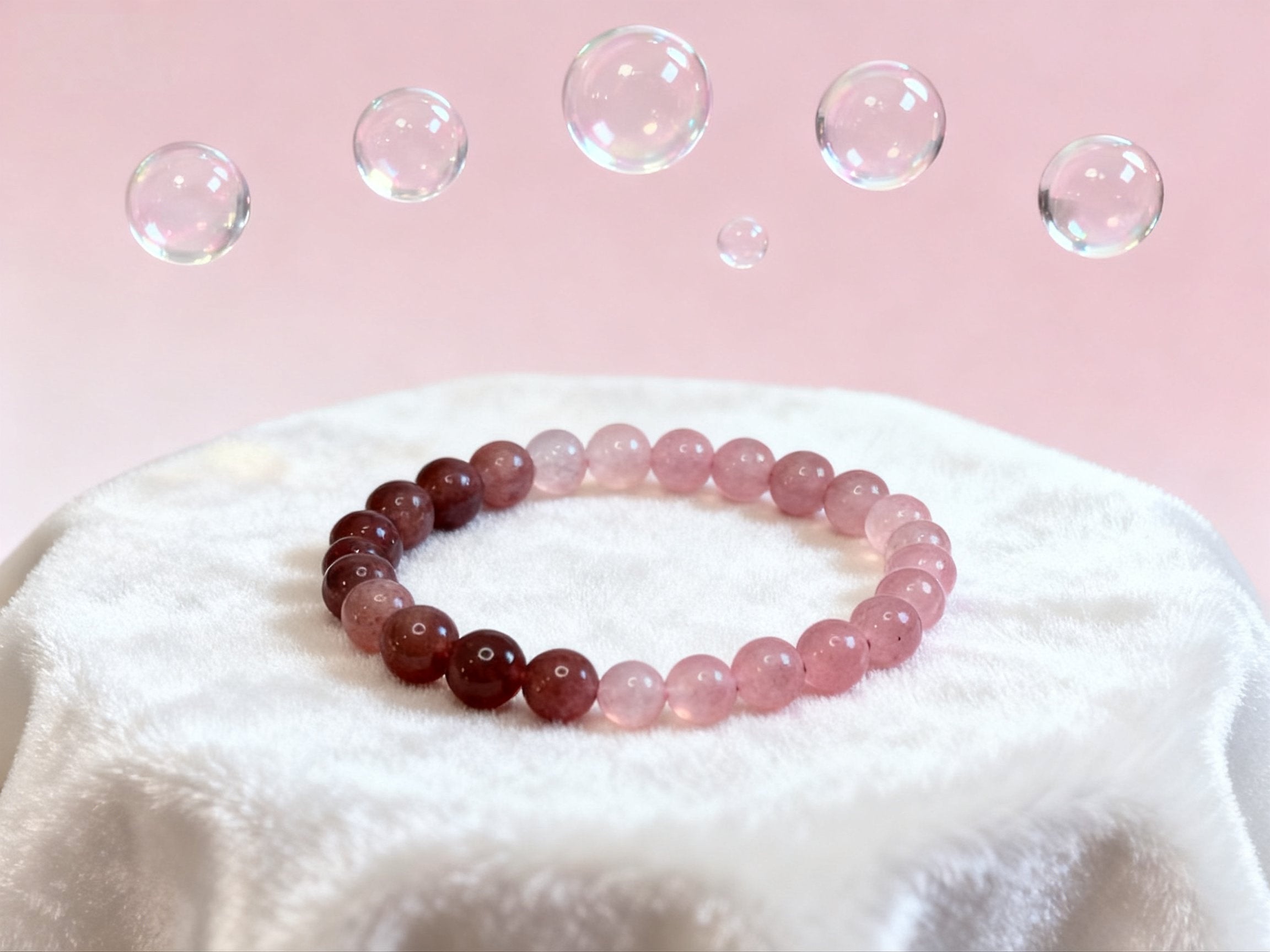 Pink Gradient Strawberry Quartz Bracelet – 8mm Beads