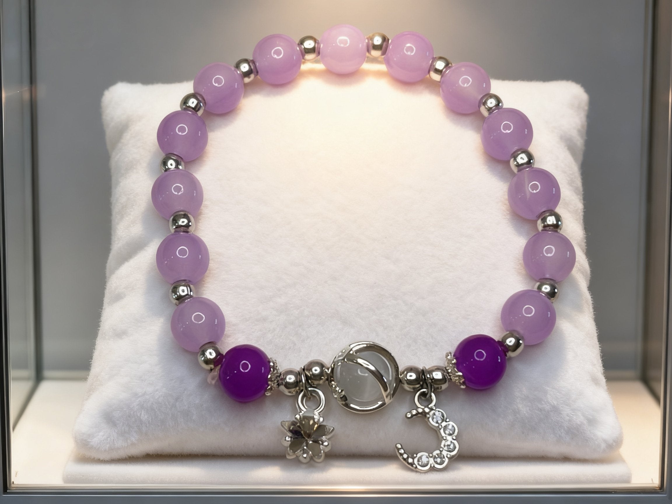 Purple Amethyst Cat Eye Bracelet – Star & Moon Charm Jewelry