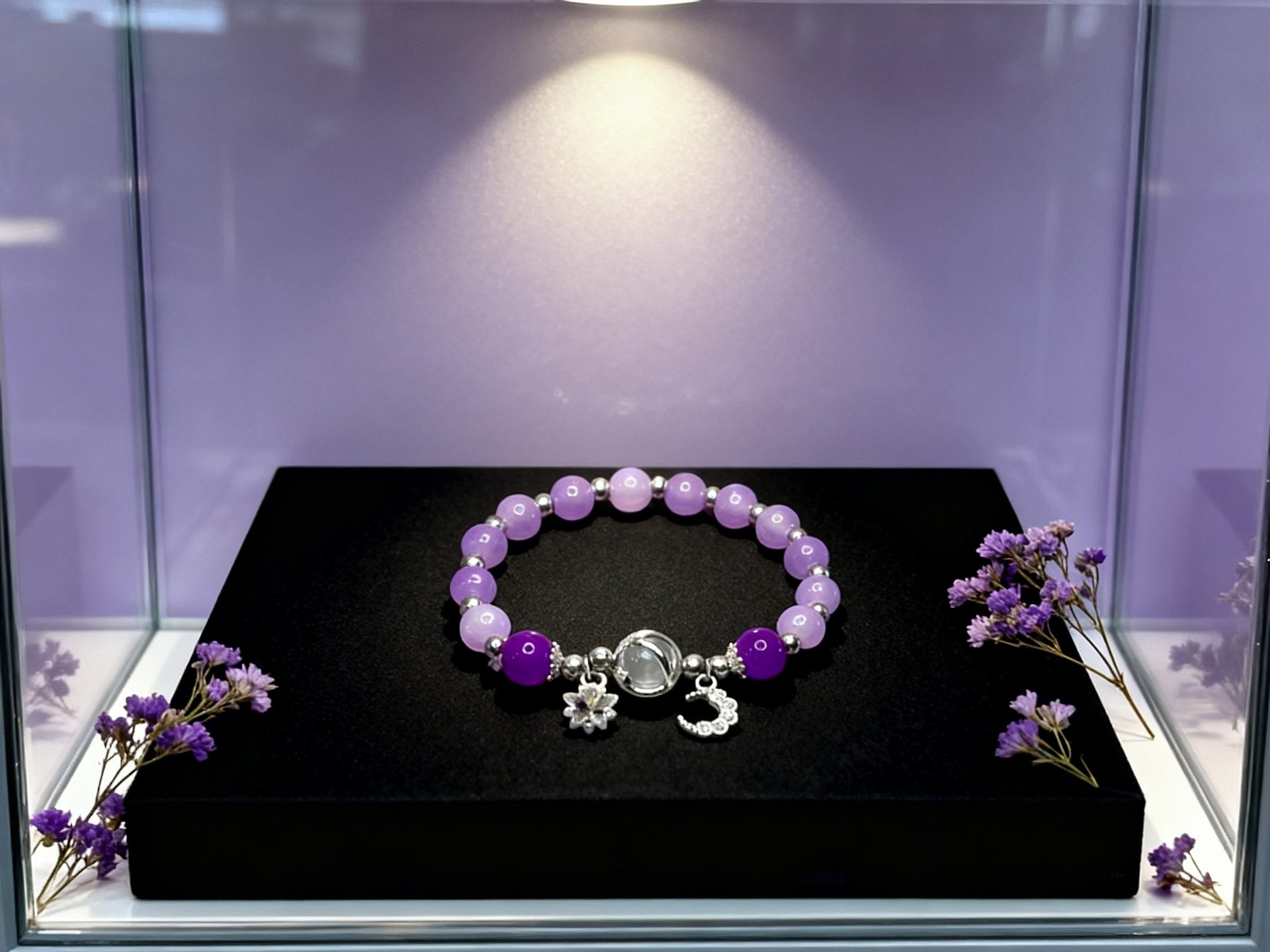 Purple Amethyst Cat Eye Bracelet – Star & Moon Charm Jewelry