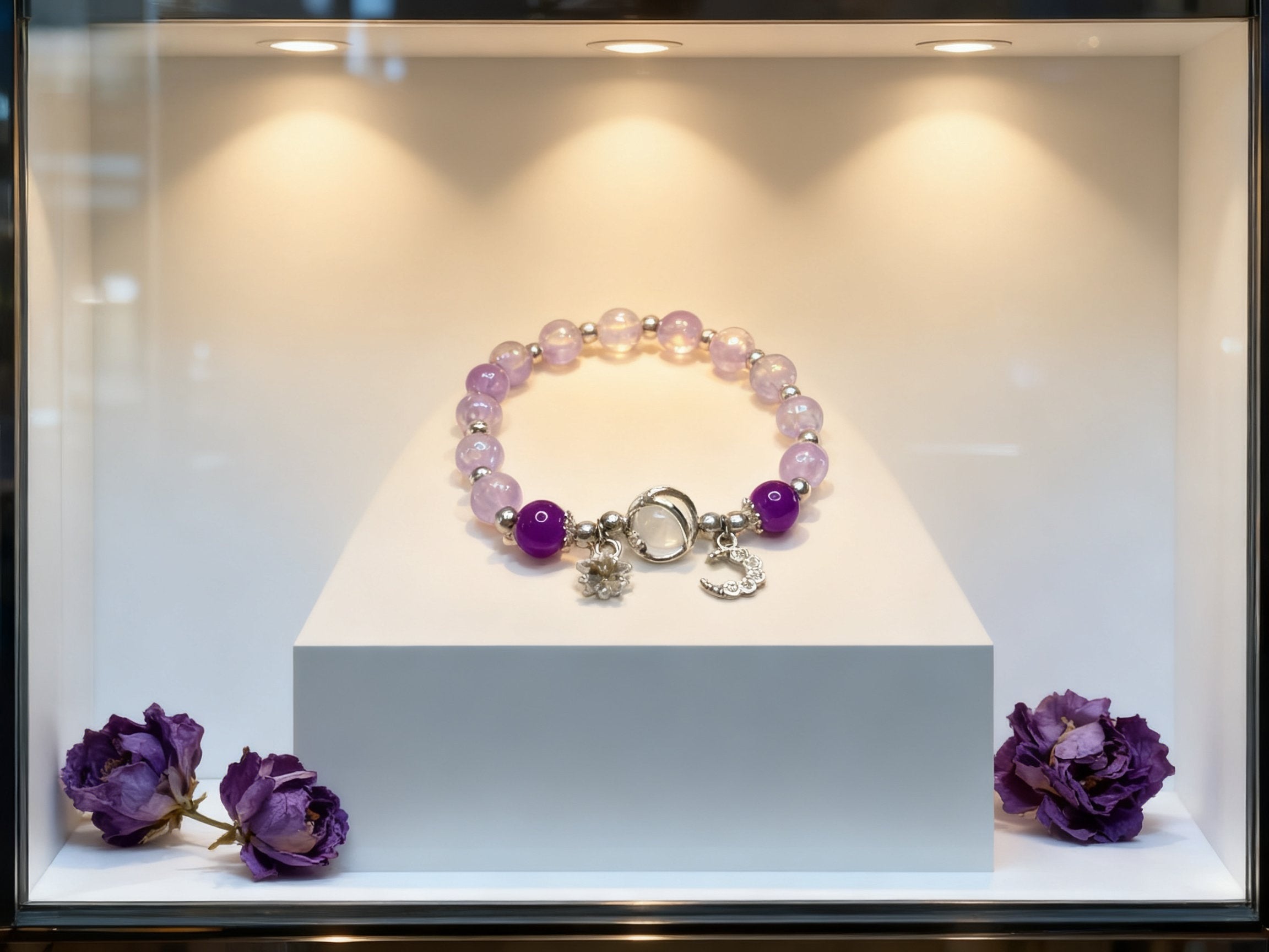 Purple Amethyst Cat Eye Bracelet – Star & Moon Charm Jewelry