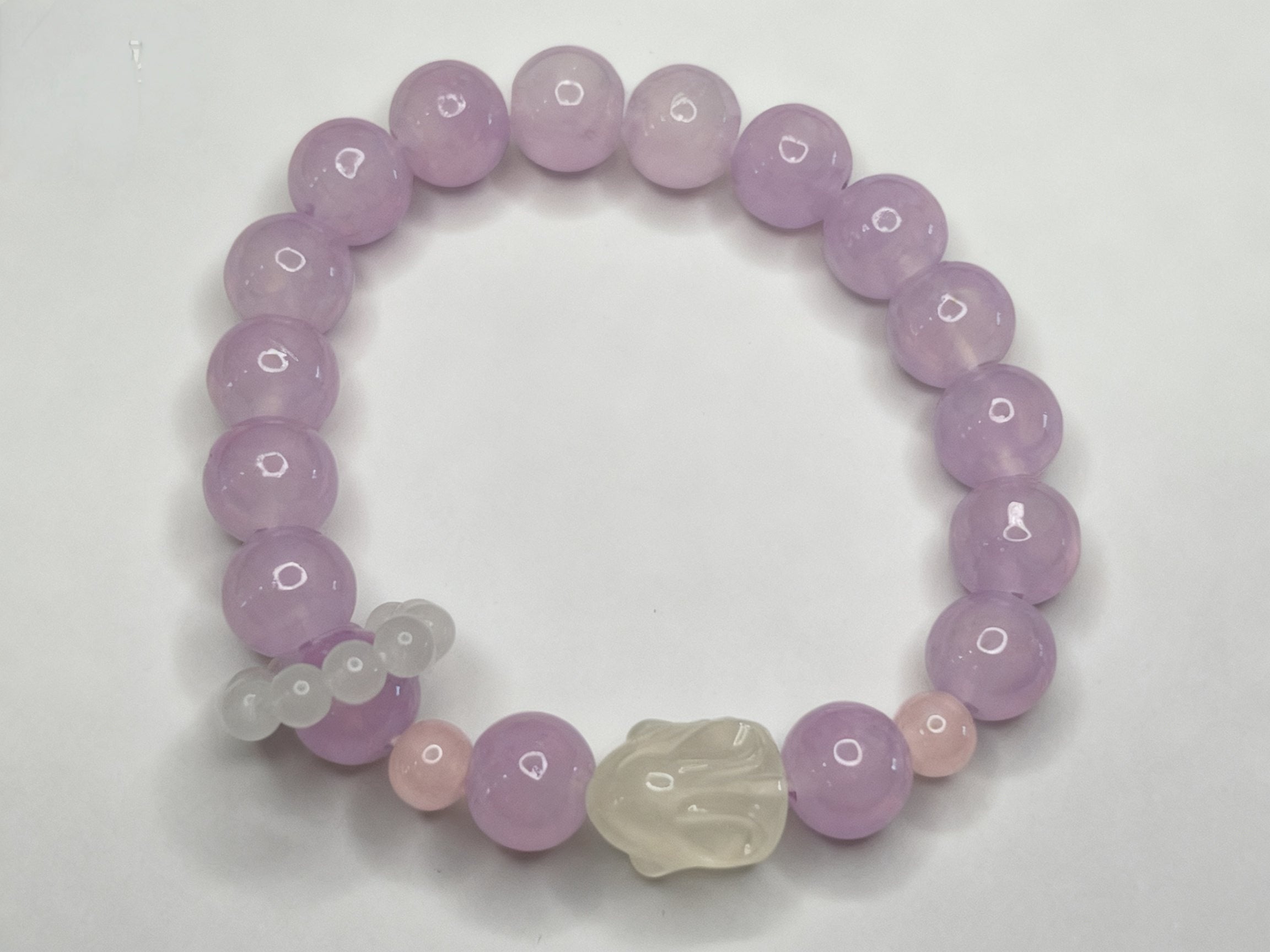 Purple Amethyst Bracelet – White Jade Rabbit 10mm