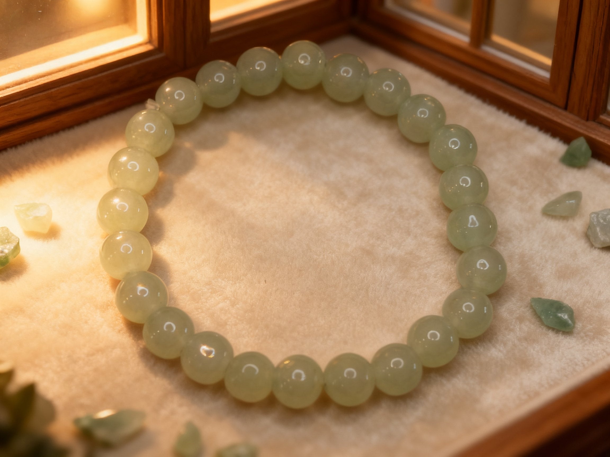 Green Hetian Jade Bracelet – Icy Clear Beads 8mm