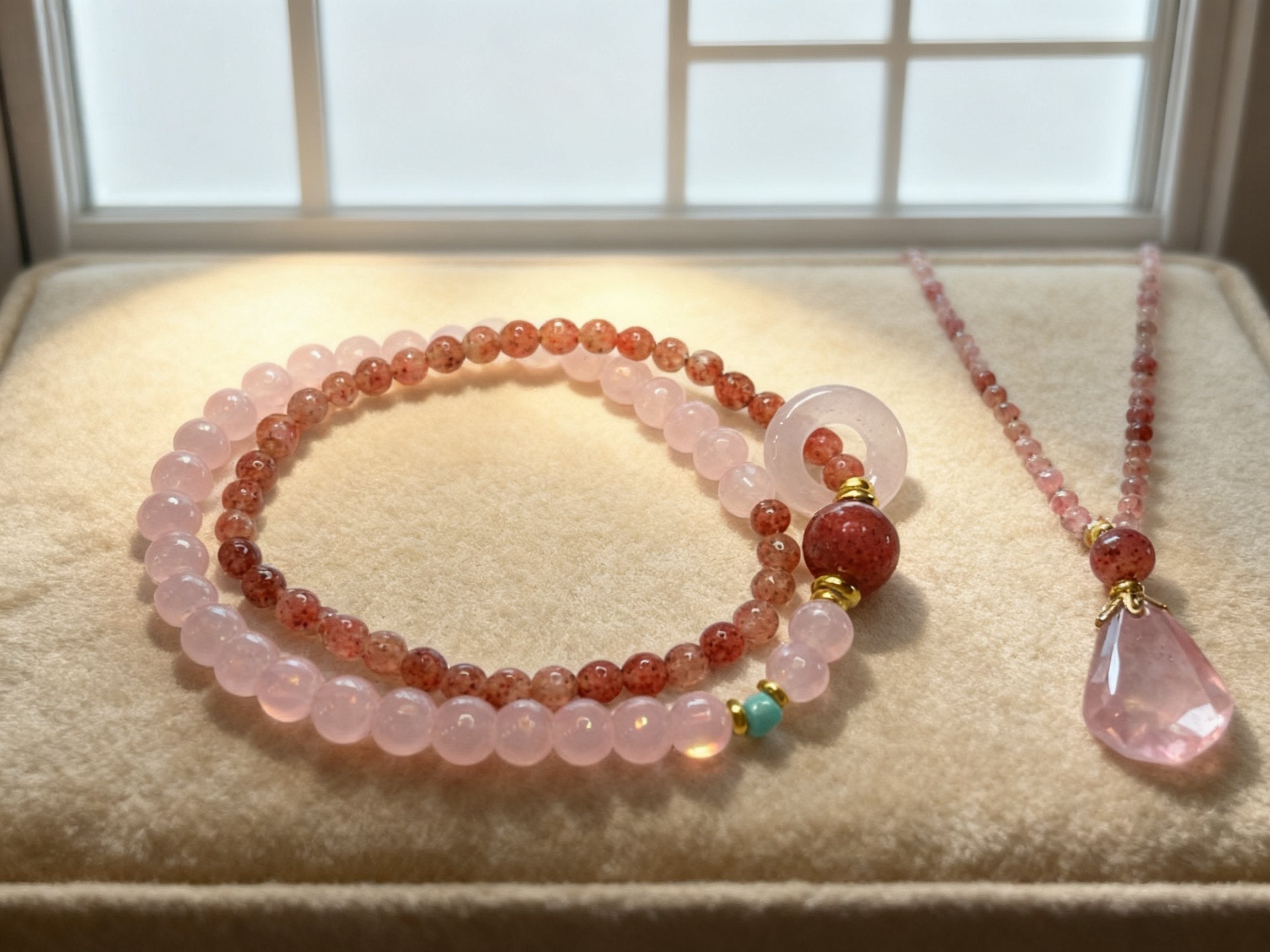 Pink Strawberry Quartz Bracelet – Double Layer Love Charm