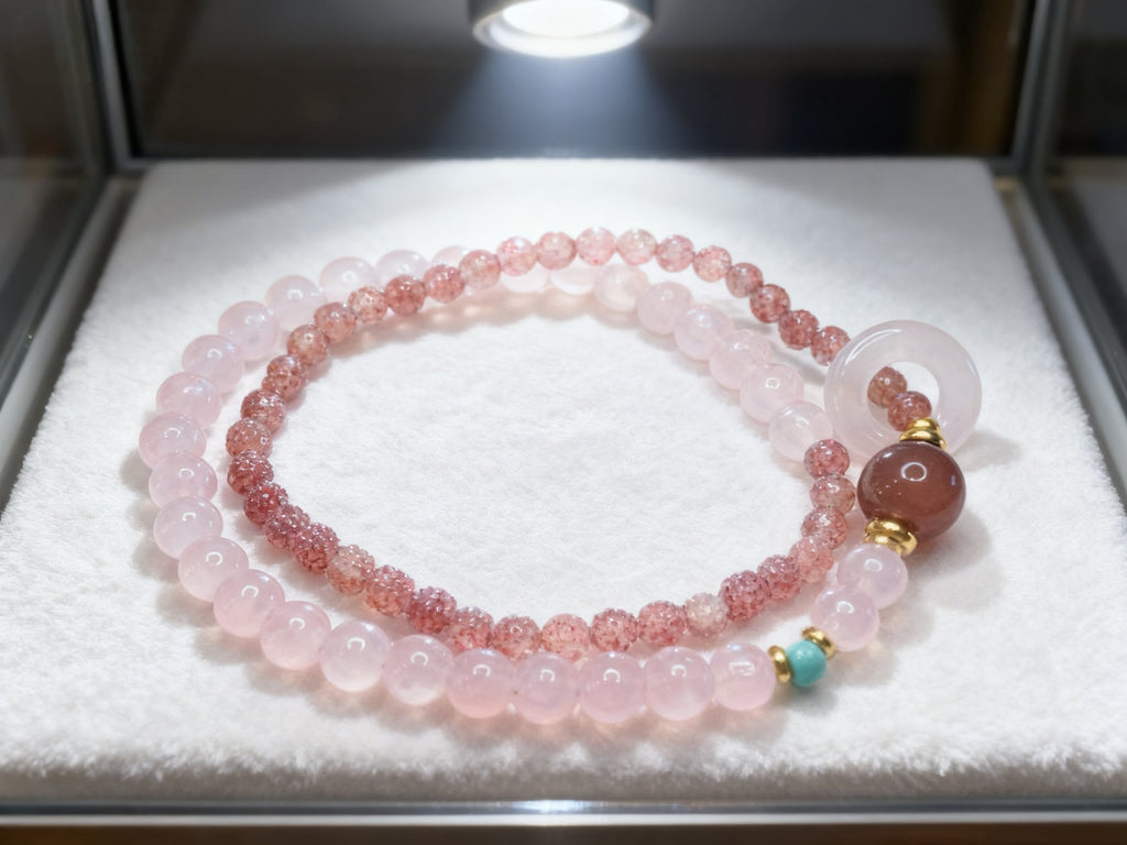 Pink Strawberry Quartz Bracelet – Double Layer Love Charm