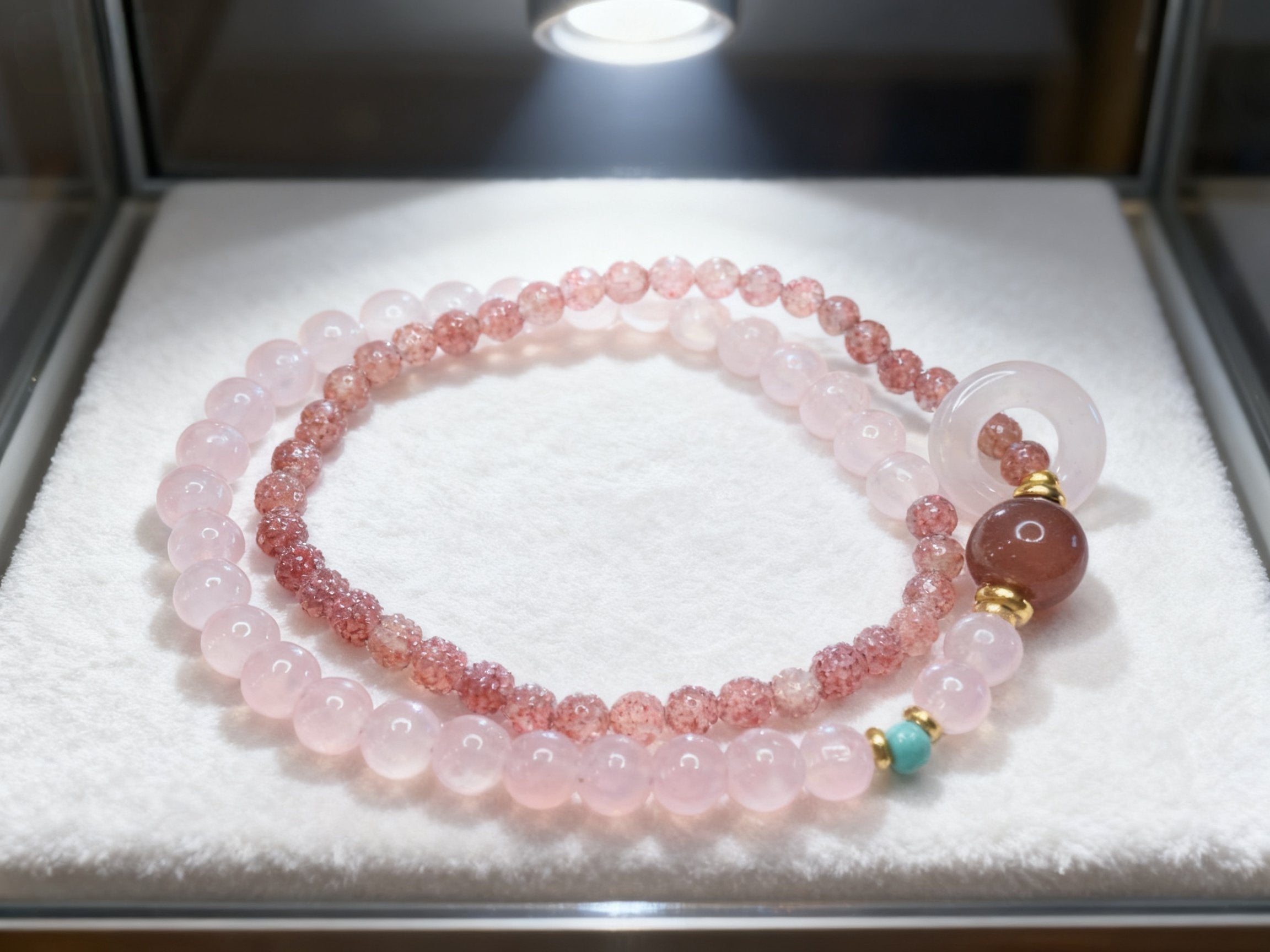 Pink Strawberry Quartz Bracelet – Double Layer Love Charm