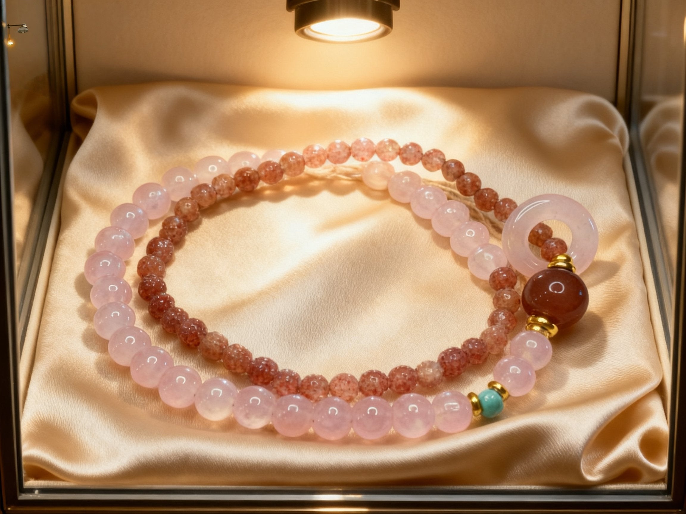 Pink Strawberry Quartz Bracelet – Double Layer Love Charm