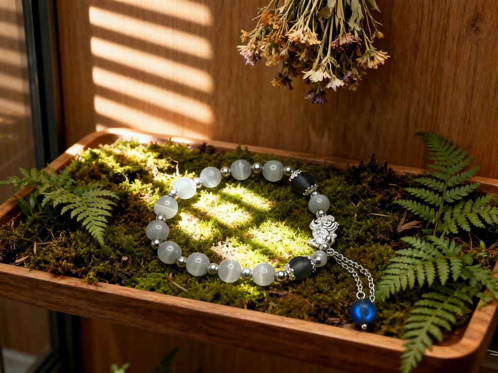 Gray Cat Eye Bracelet – Pixiu Silver Charm Beads