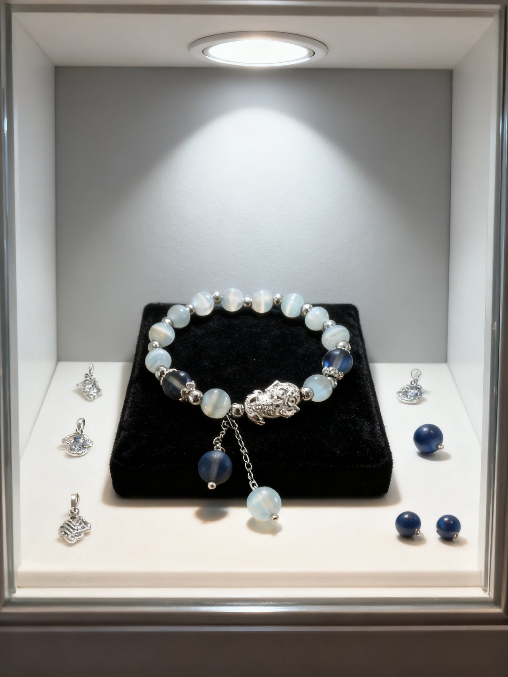 Gray Cat Eye Bracelet – Pixiu Silver Charm Beads