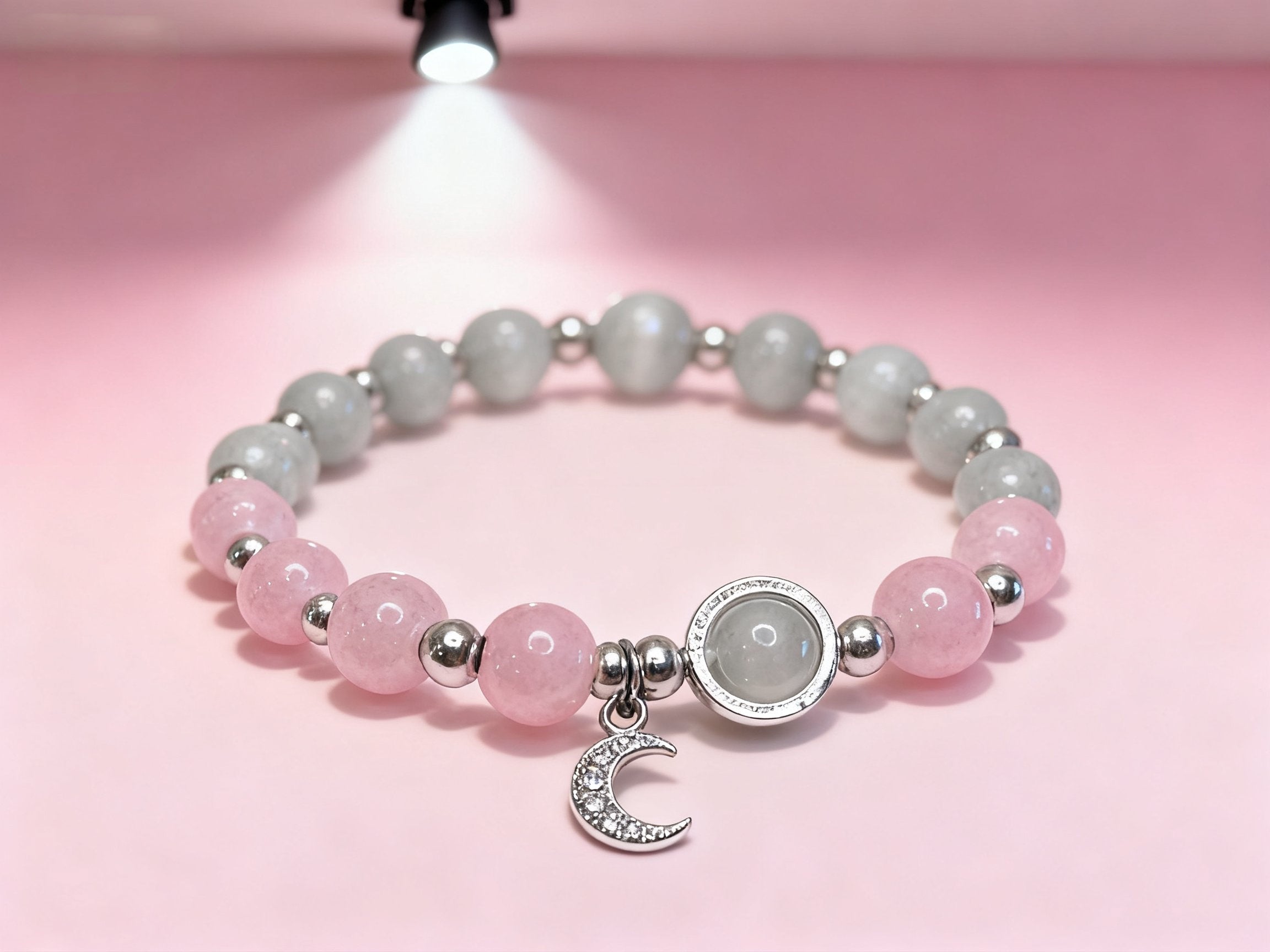 Colorful Rose Quartz Bracelet – Cat Eye Planet & Moon Design