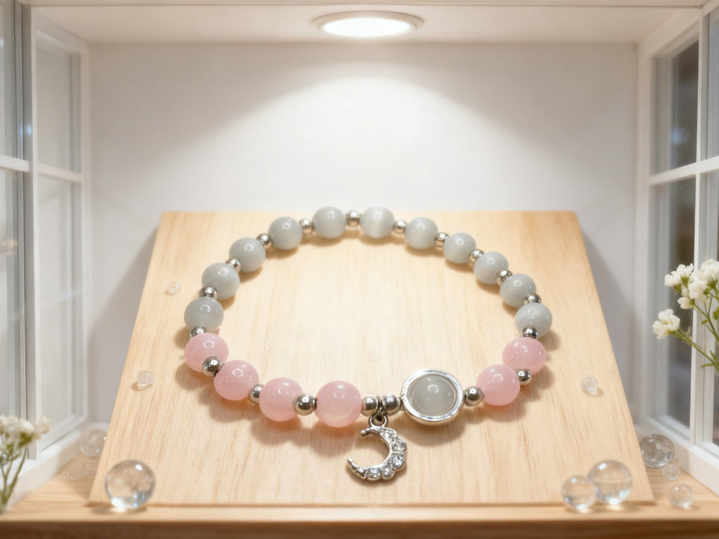Colorful Rose Quartz Bracelet – Cat Eye Planet & Moon Design