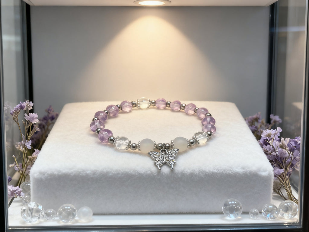 Purple Amethyst Butterfly Bracelet – Light Transparent Crystal