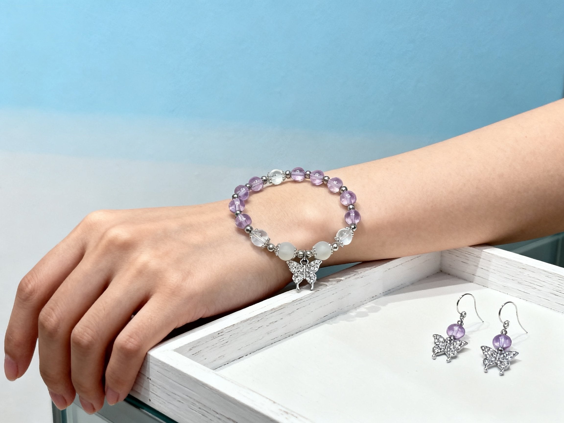 Purple Amethyst Butterfly Bracelet – Light Transparent Crystal
