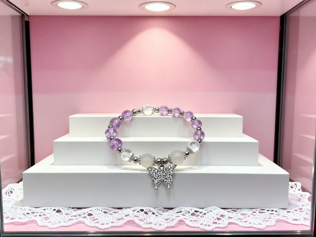 Purple Amethyst Butterfly Bracelet – Light Transparent Crystal
