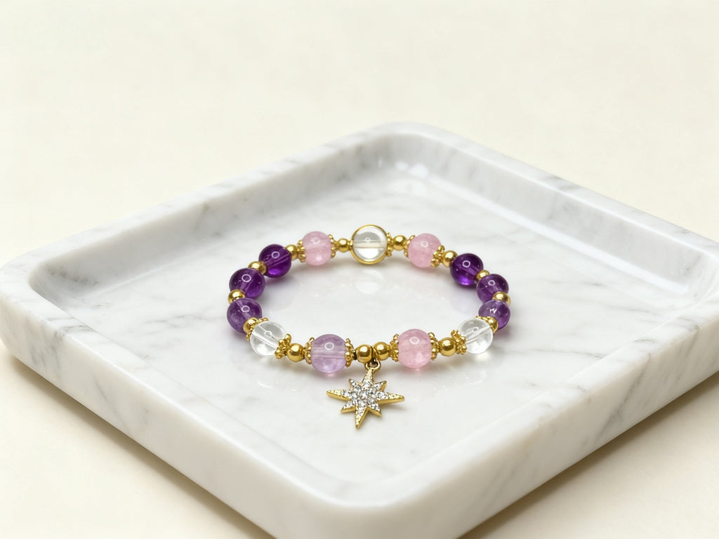Purple Amethyst Bracelet – Eight-Point Star Design