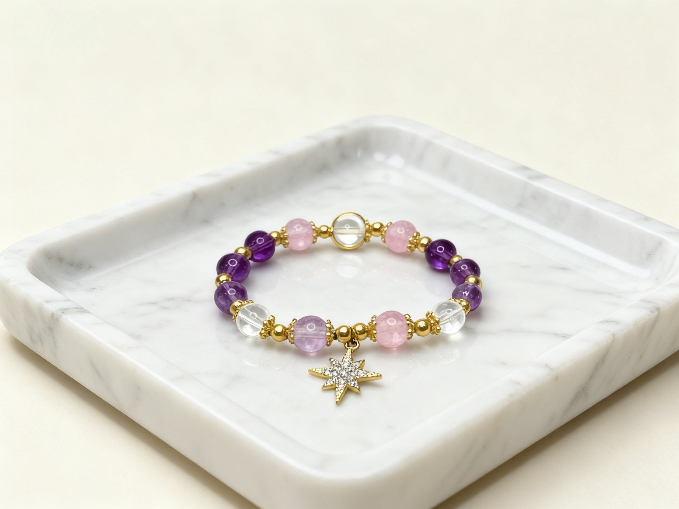 Purple Amethyst Bracelet – Eight-Point Star Design