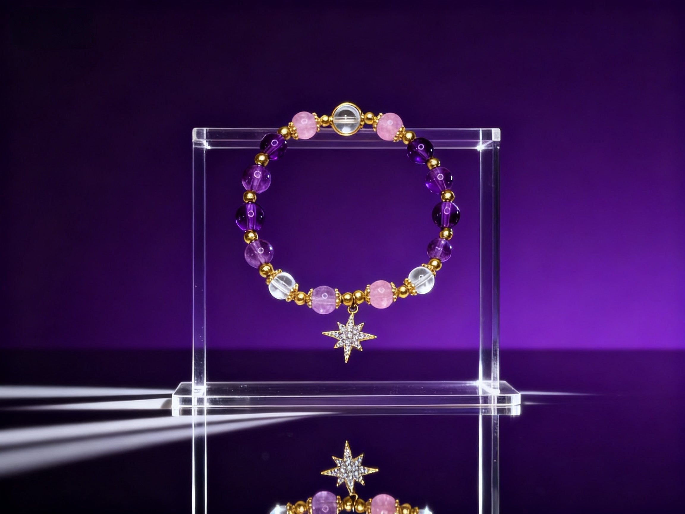 Purple Amethyst Bracelet – Eight-Point Star Design