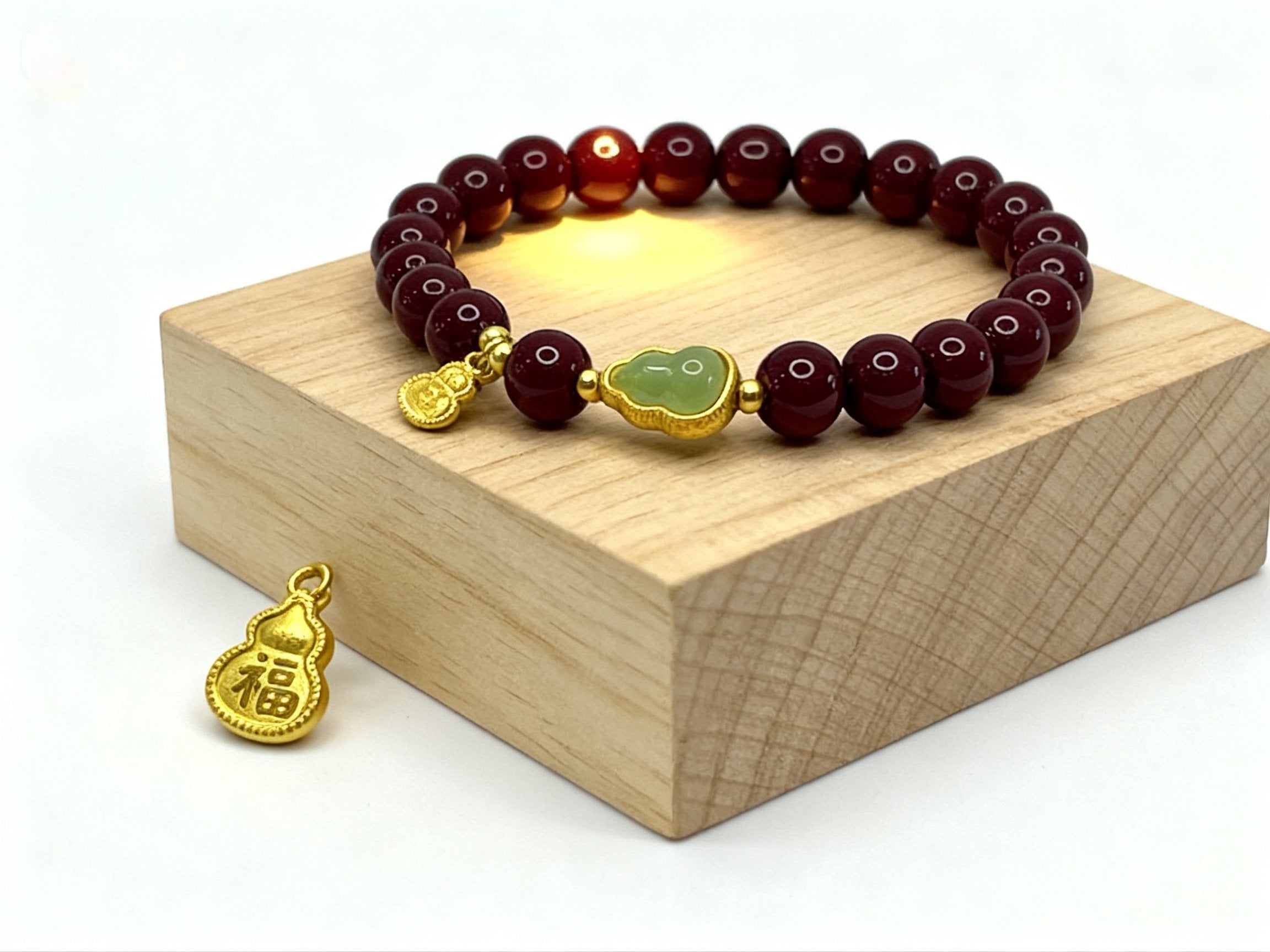 Red Cinnabar Style Bracelet – Vermilion Gourd Beads 8mm