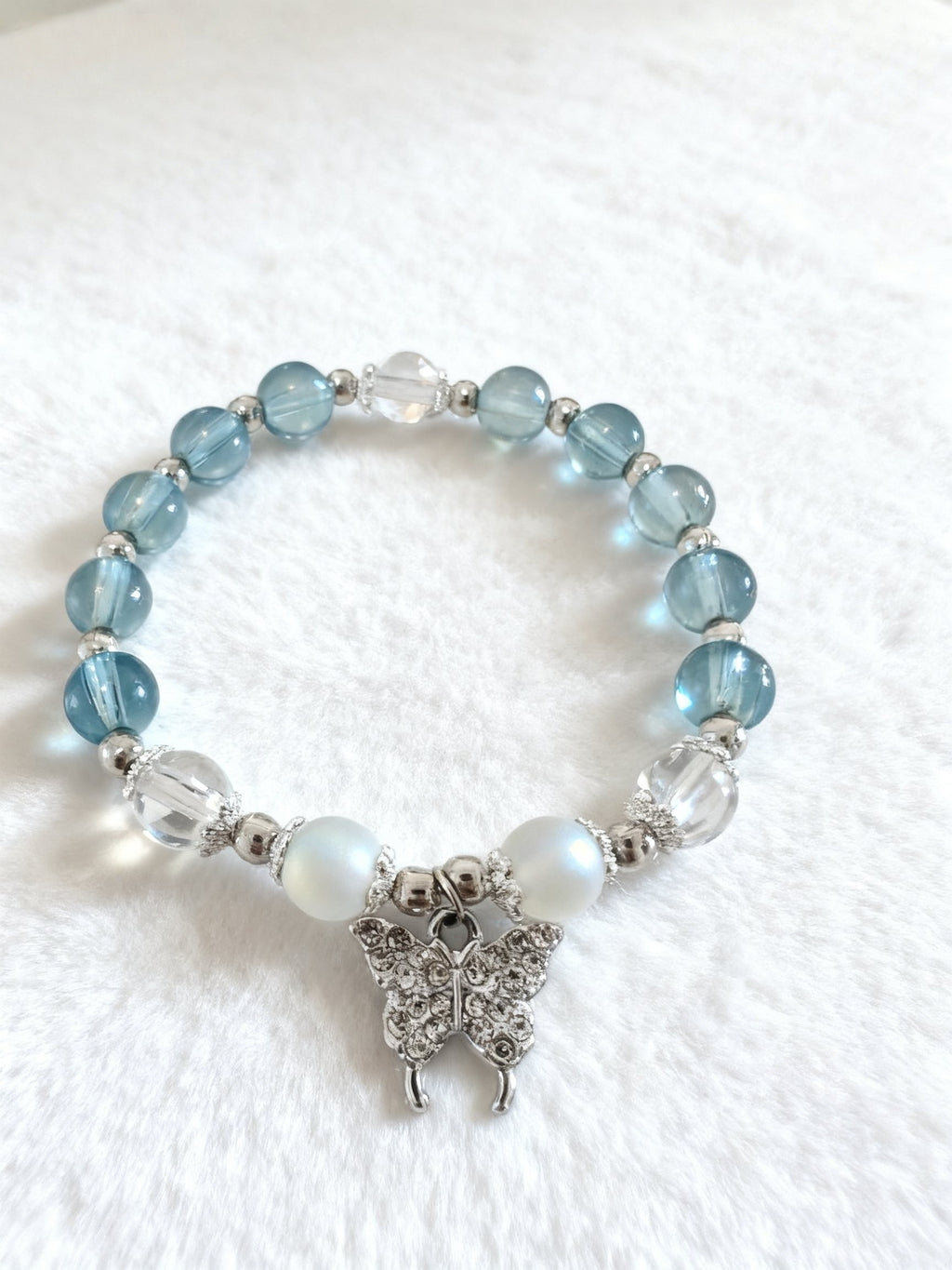 Blue Butterfly Crystal Bracelet – Light Transparent Gemstone