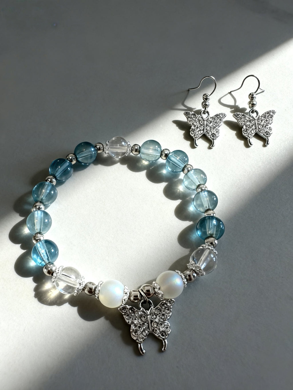 Blue Butterfly Crystal Bracelet – Light Transparent Gemstone