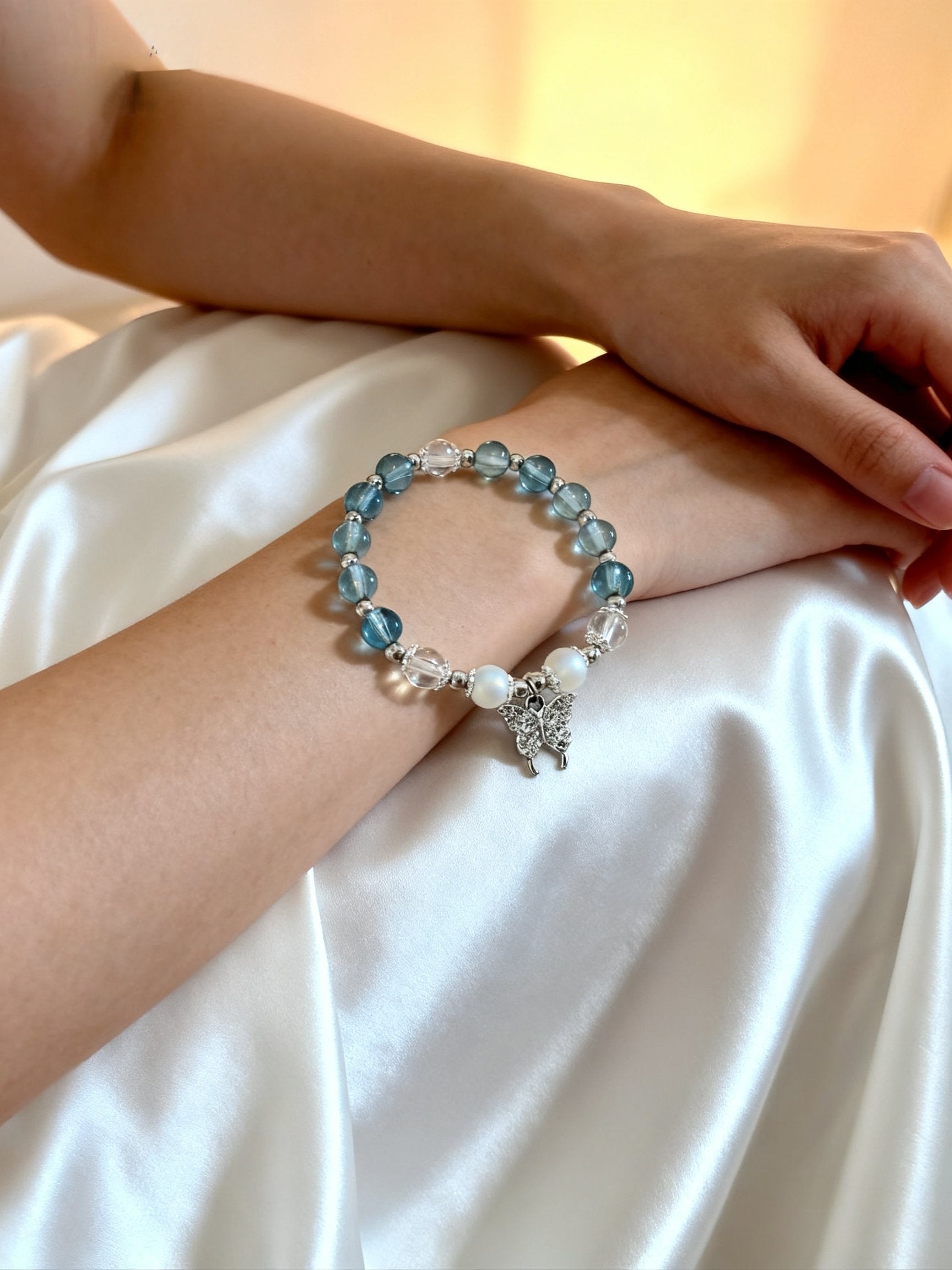 Blue Butterfly Crystal Bracelet – Light Transparent Gemstone