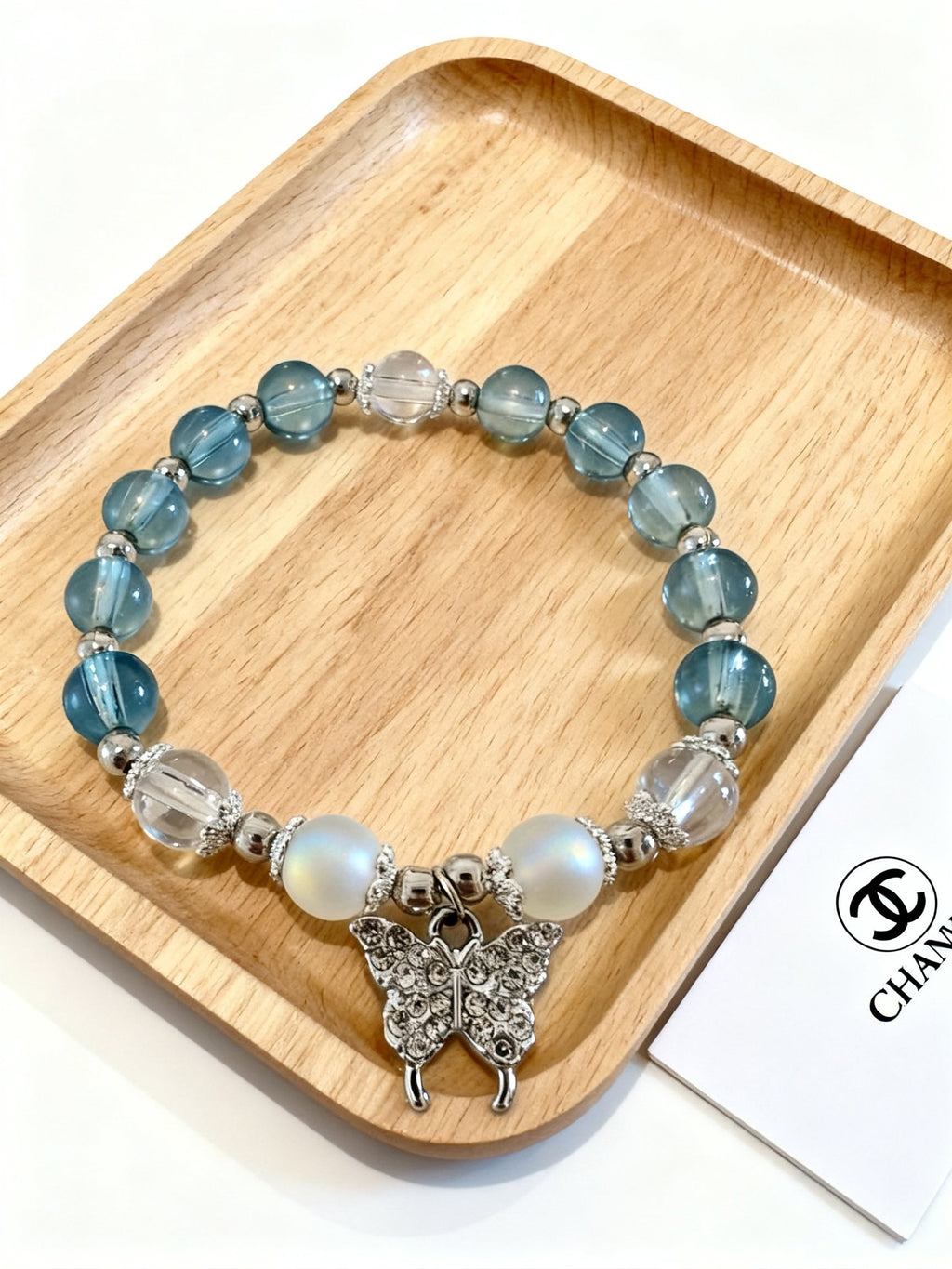 Blue Butterfly Crystal Bracelet – Light Transparent Gemstone