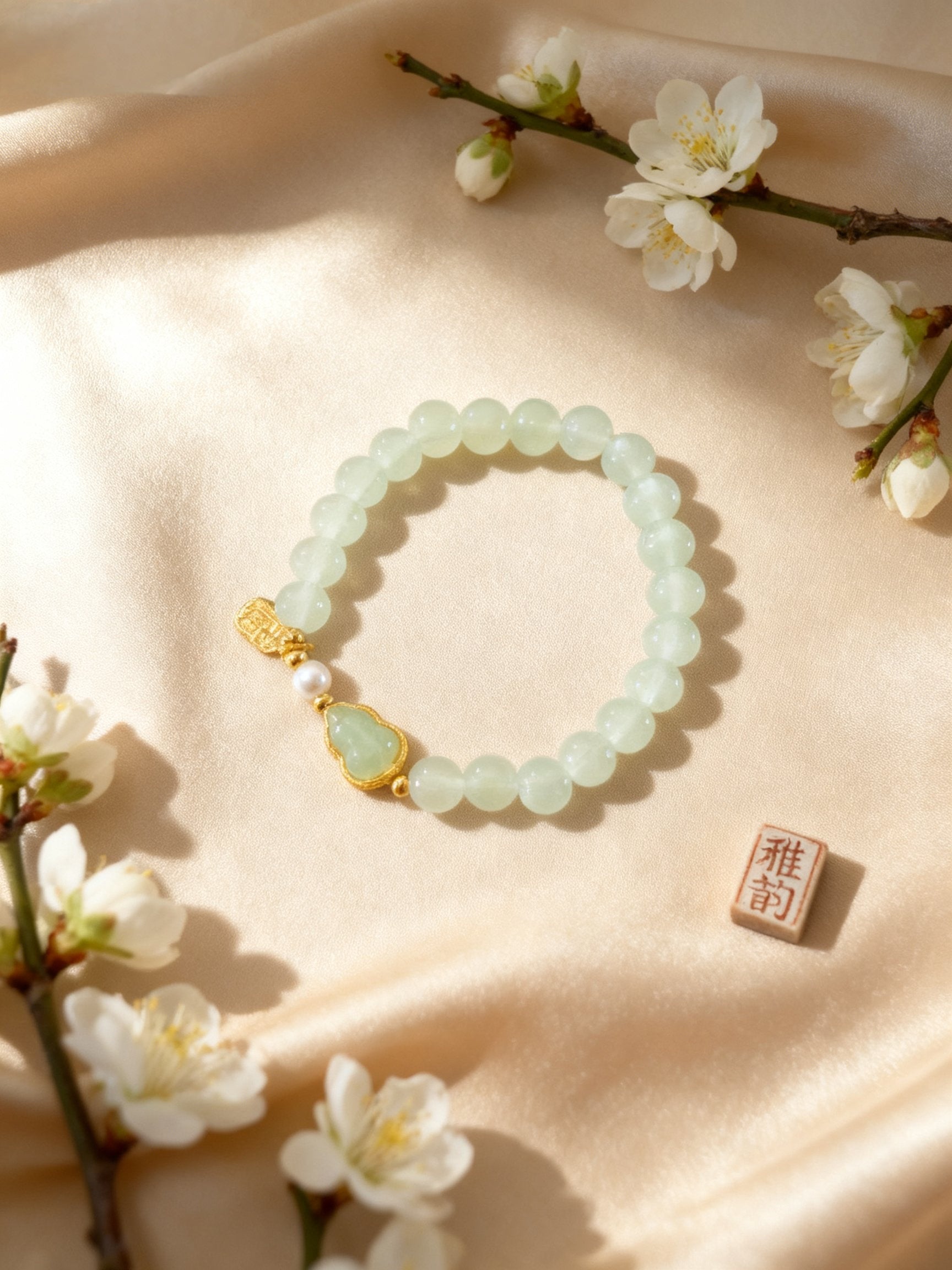 Green Hetian Jade Bracelet – Gourd Beaded Jewelry 8mm