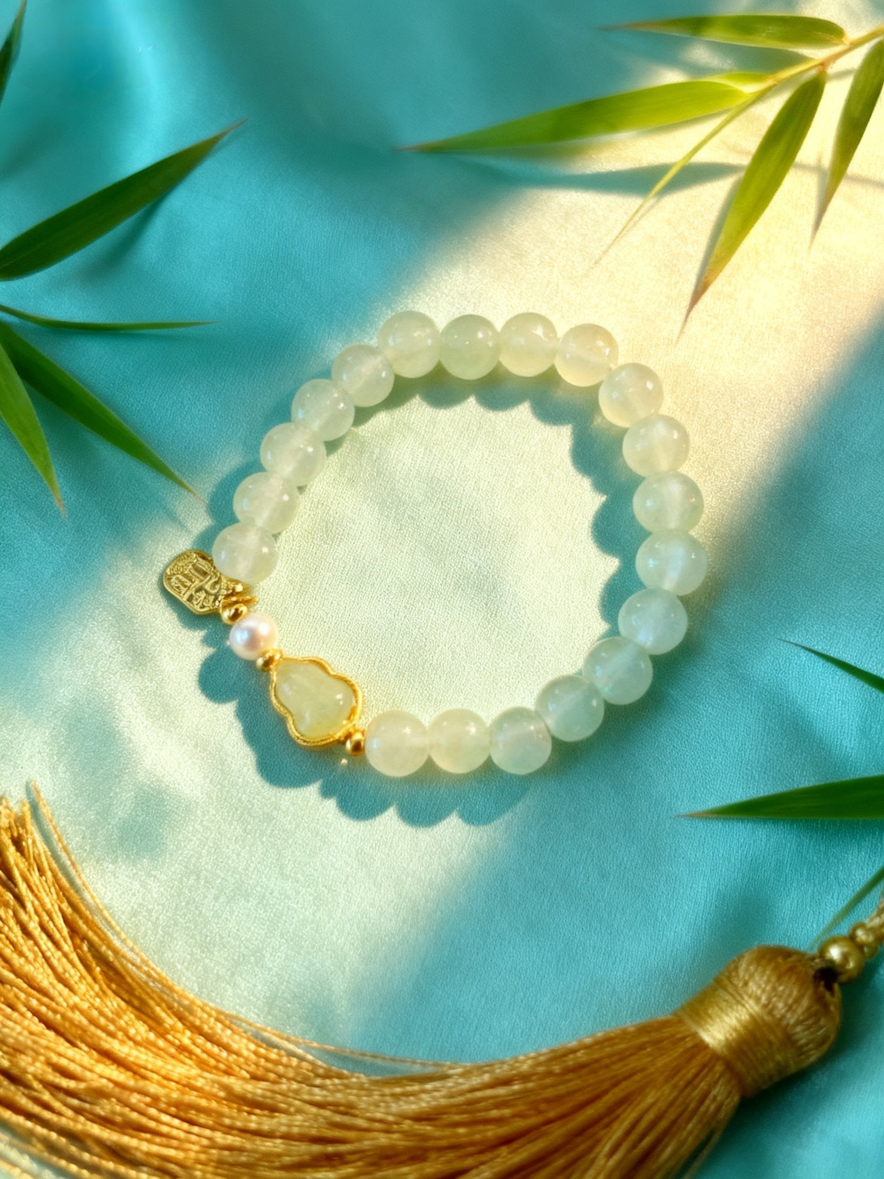 Green Hetian Jade Bracelet – Gourd Beaded Jewelry 8mm