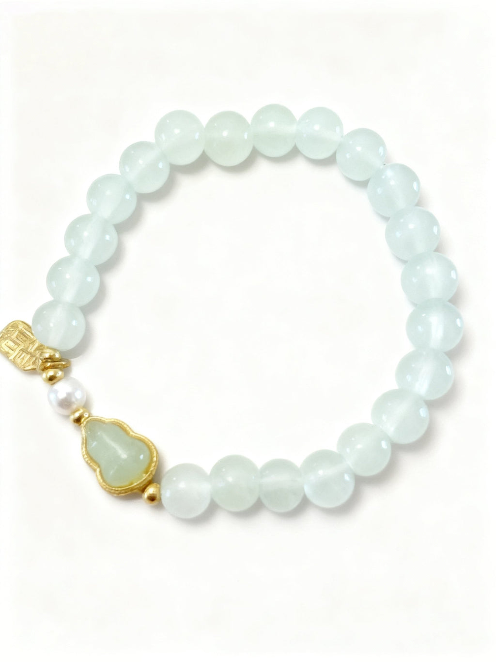 Green Hetian Jade Bracelet – Gourd Beaded Jewelry 8mm